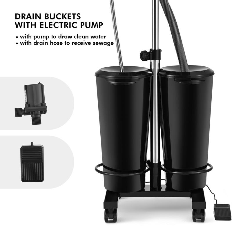 Portable Adjustable Shampoo Bowl with Electric Pump Hair Washing Station Includes 2 Buckets Drain Hoses High-Pressure Sprayer Foot Pedal Switch
