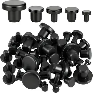 50 PCS Black Silicone Rubber Hole Plugs Kit, Assorted Sizes 1/8" 3/16" 1/4" 5/16" 3/8" Round Rubber Bumper Stopper Plugs for Round Holes Bottles Tubes