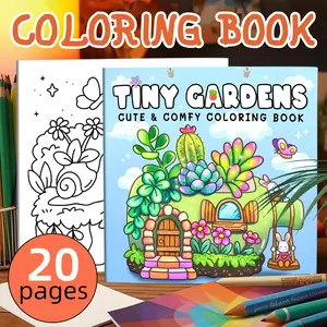 1PC TINY CARDENS Coloring Book for Adults, 20 Single-Sided Hand-Drawn Pages with Cute Animals Plants , Perfect Gift for Friends, Couples, Family, Holidays, Back-To-School