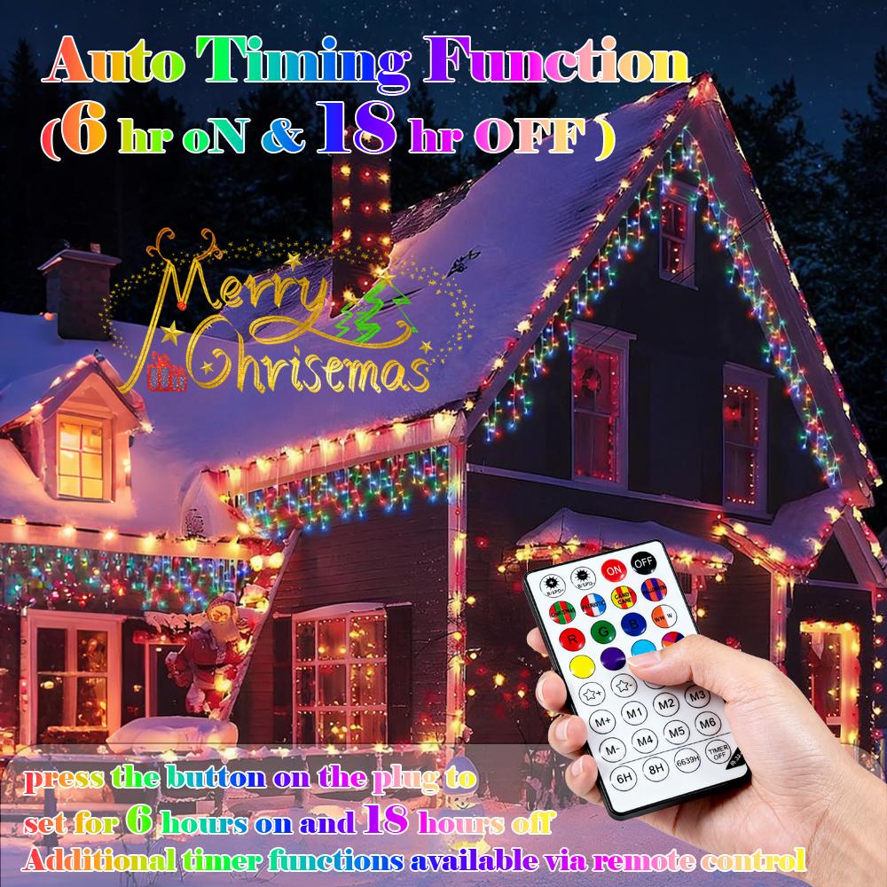 Smart RGB Icicle  Outdoor 20Ft 240LEDs 48 Drops, APP & Remote Control Music Sync Christmas Roof Icicle ,  Millions of Functions,  Clear Wire,Timer, Brightness Adjustable, Color Changing lights lampara