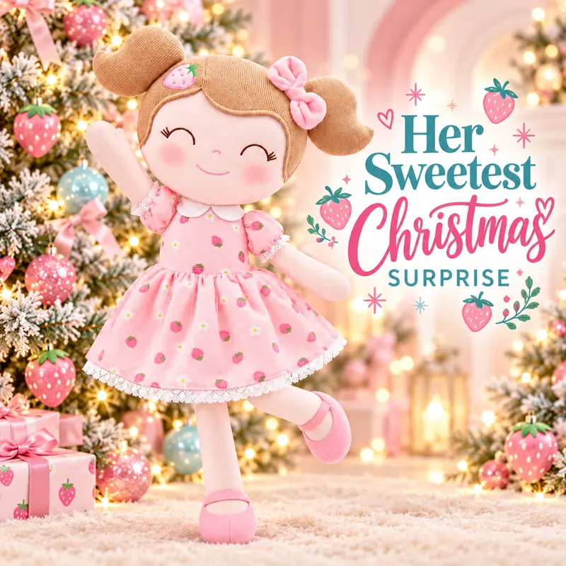 Gloveleya Strawberry Princess Soft Plush Doll, Cuddly Stuffed Animal for 0-6 Yrs Baby Girls, Cute Collectibles with Gift Bag, 1st Birthday & Christmas Toddler Gifts