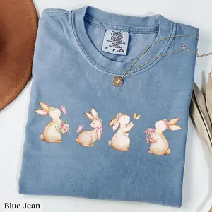 Comfort Colors Coquette Bow Easter Bunny Shirt, Floral Bunny Shirt, Rabbit Shirt for Easter Gift, Coquette Bunny Shirt,Floral Easter Shirt