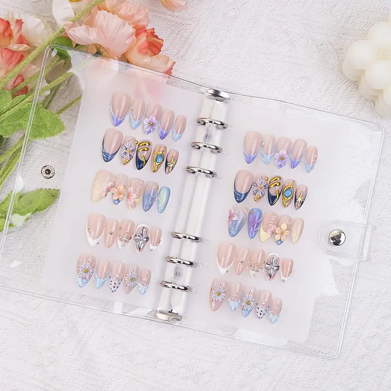 Delicatething Acrylic Nail Set, Y2K Style, Handmade Press On, Flower Design Nails, Nail Art Designs, Includes 5 Pairs, XS S M L Sizes, Wand, Gold Ribbon, Perfect Gift for Girls