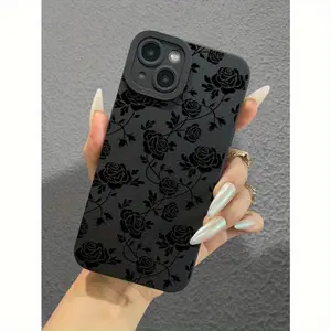 Full Screen Rose Black Phone Case, Compatible with Iphone iPhone 16 15 14 13 12 11 XS XR X 8 7 Mini Plus Pro Max SE Series, Halloween Gift, Easter Gift, Birthday, Girlfriend, Boyfriend, Friend or Yourself