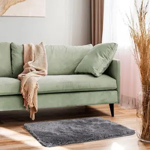 Small Rug Upgrade Non Slip Throw Bedside Area Rugs, Fluffy Soft Grey Mini Bedroom Carpet, Affordable Door Entryway Indoor Inside Front Entrance Dog 2x3 Mat, Home Decor Aesthetic, Nursery