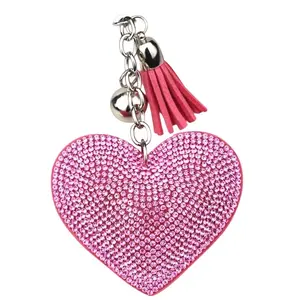 Elegant Bling Heart Charm Keychain with Tassel Pink - Available in Six Colors for Stylish Accessory