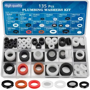 135 Piece Flat Washer Set, Multisize Silicone and Nitrile Rubber Combo Kit, Kitchen Reusable Washers for Faucets, Shower Heads, Garden Hoses
