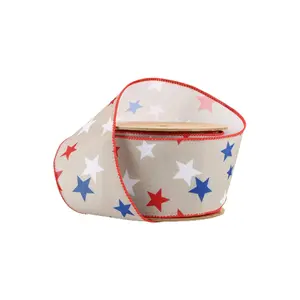 2 1/2" Wired Ribbon | Red/White/Blue Stars | 10 Yard Roll