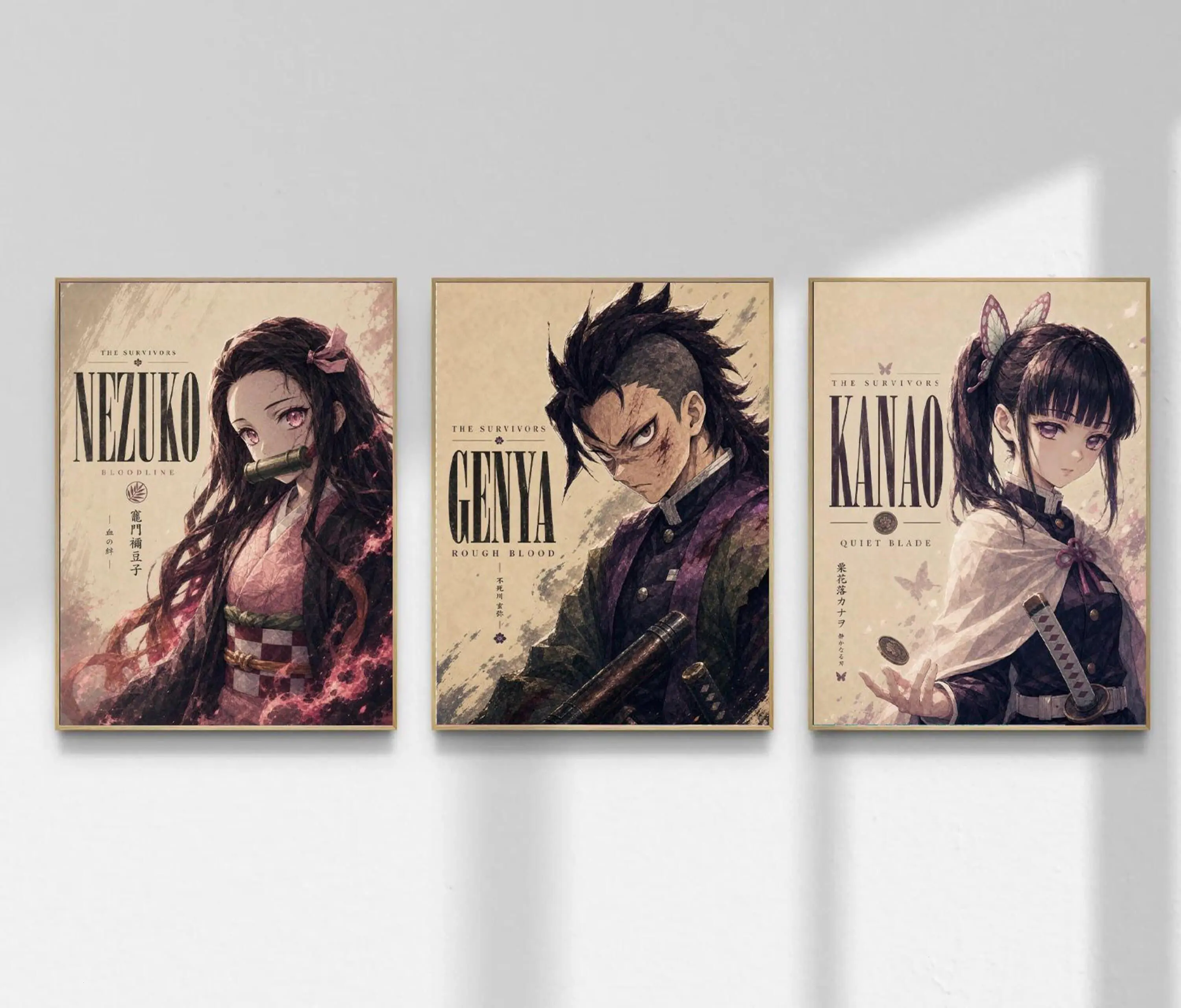 Demon Slayer Poster Set of 3, Kimetsu No Yaiba Wall Art, Anime Room Decor, Kanao Nezuko Genya Print, Japanese Anime Poster, Otaku Gift