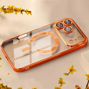 Electroplated CD Pattern Magnetic Phone Case Cover Protector Accessories Compatible with iPhone 17, 16, 15, 14, 13, 12, 11 Pro Max and 14, 15, 16 Plus series. Features a luxurious electroplated transparent design with magnetic shock