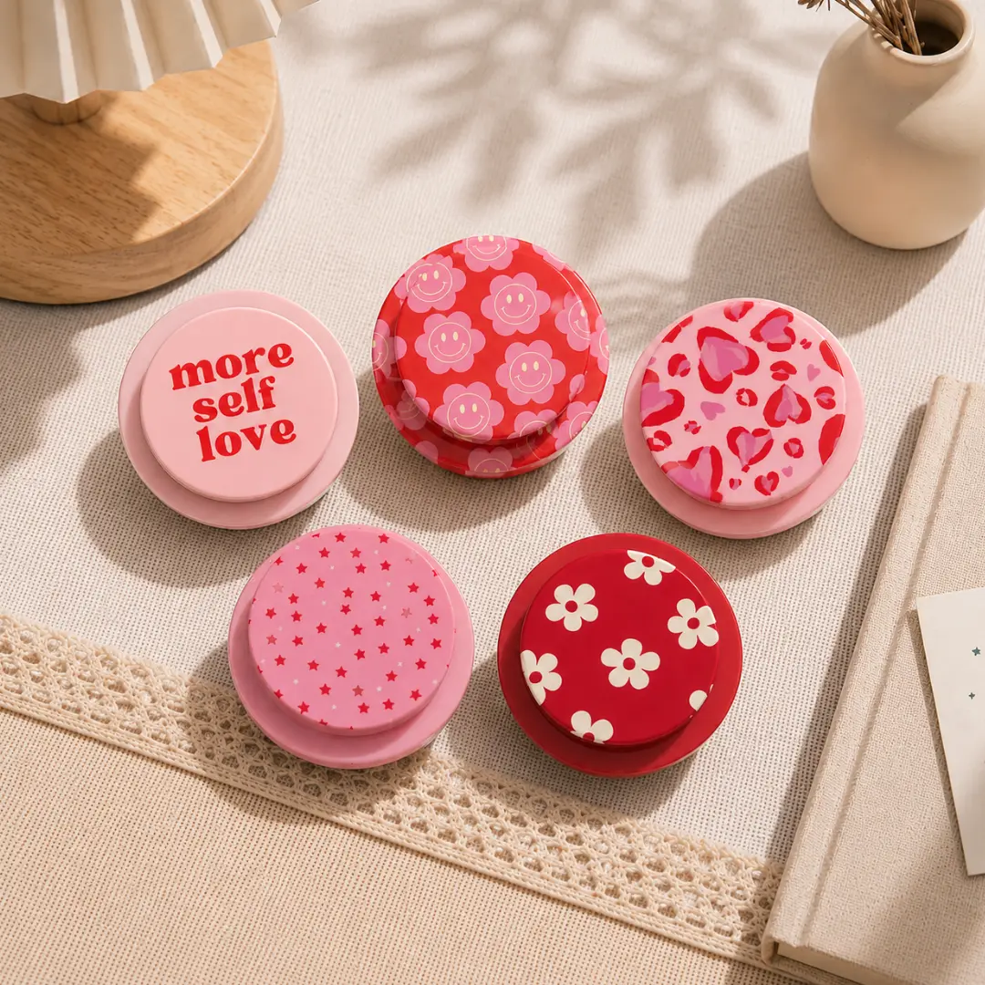 Cute Pink Phone Grip for iPhone & Android, Floral Phone Grip Stand, Heart Smiley Flower Phone Holder, Collapsible Cell Phone Grip, Cute Phone Stand, Gift for Girls