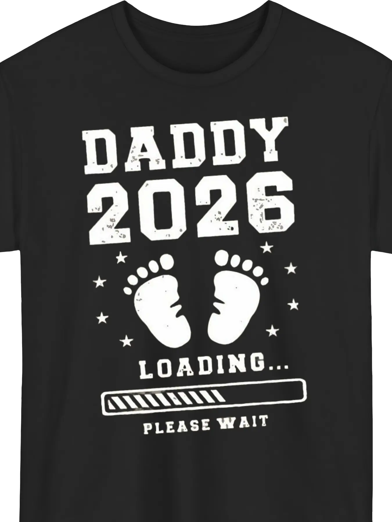 Men's Beige Short Sleeve T-Shirt with Footprint & Daddy 2026 Loading Print - Lightweight Round Neck Casual Summer Top, Celebratory Shirt for New Dad Announcement Gift, Machine Washable Digital Design