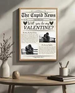 CUSTOM Will You Be My Valentine Newspaper Poster, Valentines Day Wall Art, Gift for Couple