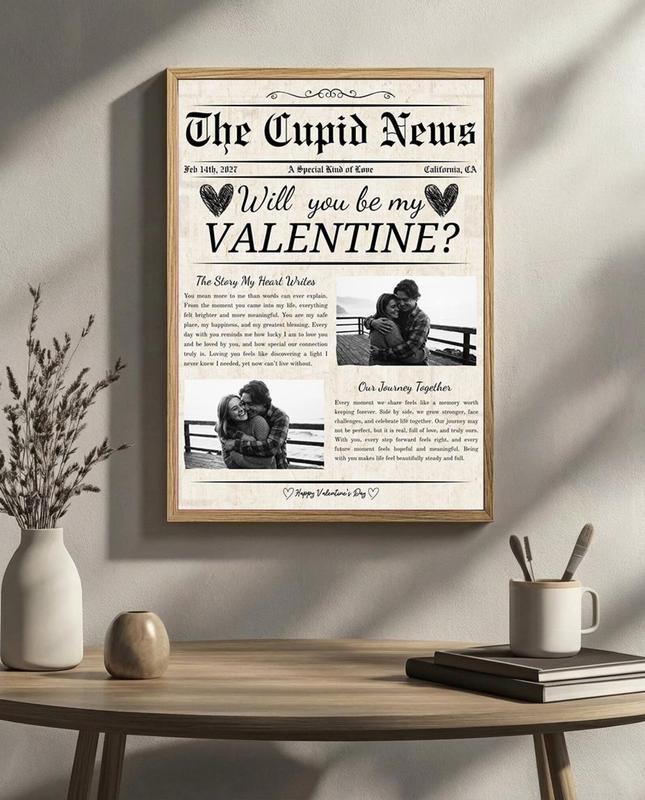 CUSTOM Will You Be My Valentine Newspaper Poster, Valentines Day Wall Art, Gift for Couple
