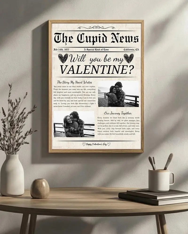 CUSTOM Will You Be My Valentine Newspaper Poster, Valentines Day Wall Art, Gift for Couple