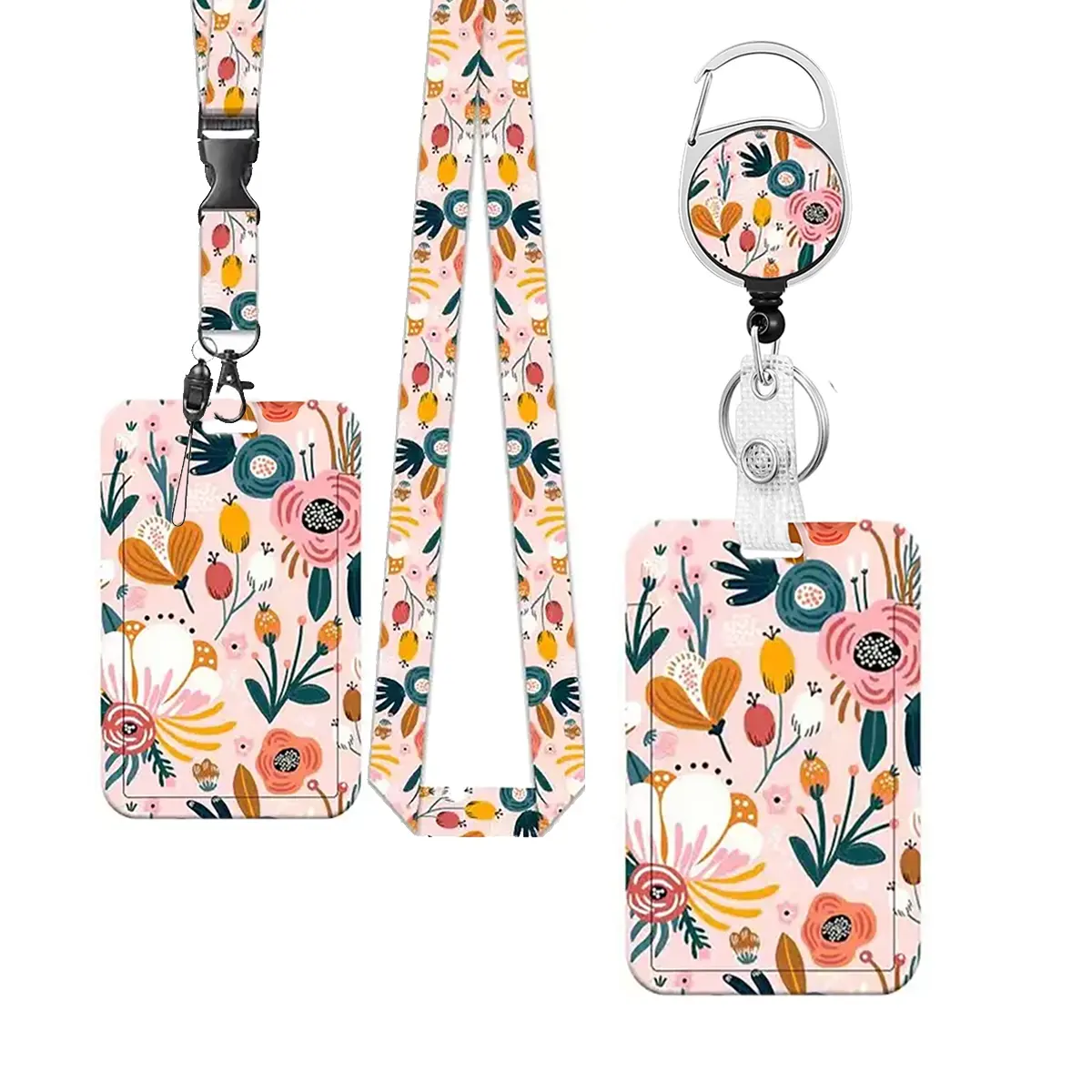 Women's ID Badge Holder Set (badge Clip + Lanyard + Card Case), Versatile Identification Strap, Retractable Badge Roll, Care Accessories, Personalized Lanyard