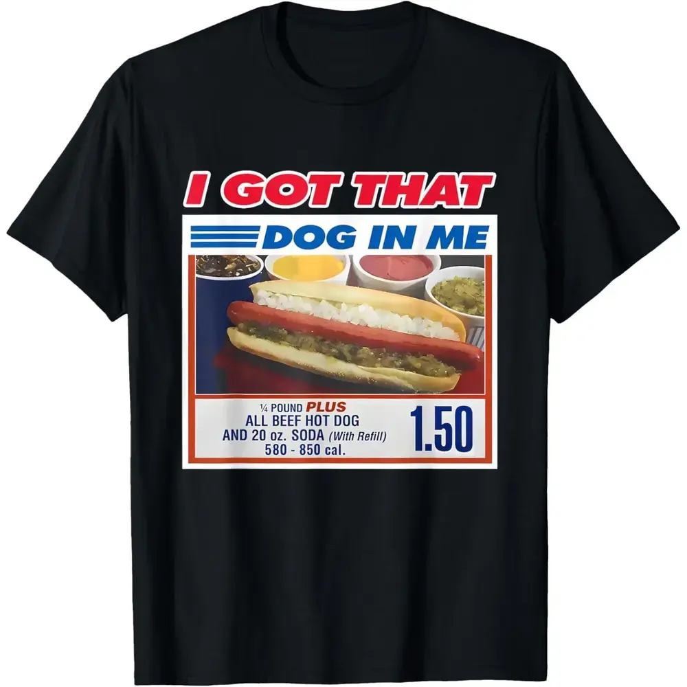 Men's Retro Graphic T-Shirt - 'I Got That Dog in Me' Funny Print, Heavyweight 100% Cotton Fabric, Round Neck, Tshirt, Top, M, L