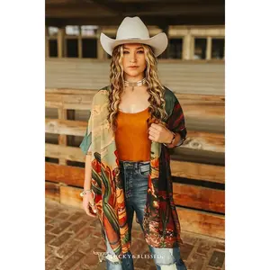 Vintage Western Cowboy Desert Printed Kimono