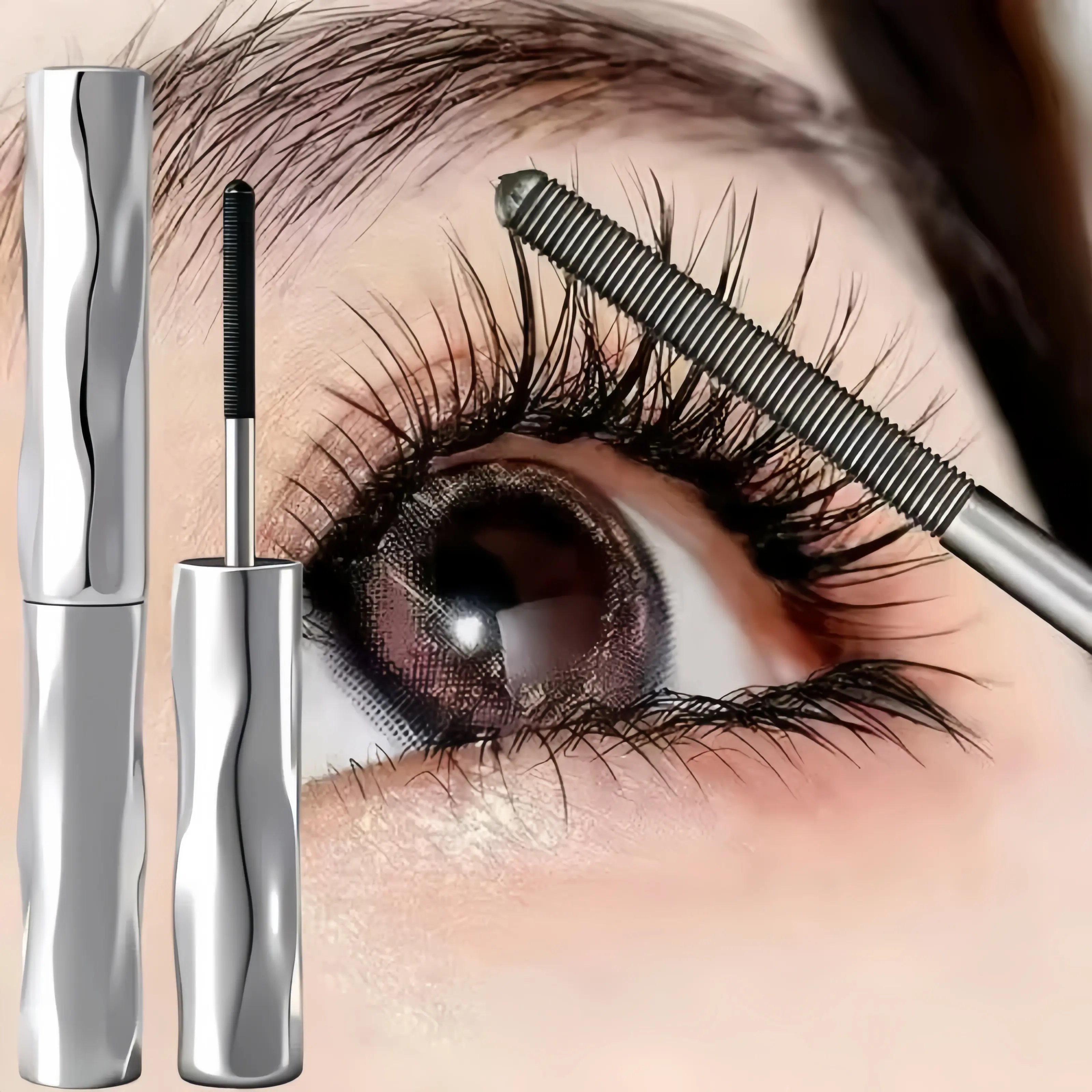 Curl and Lengthen Mascara Steel Tube Mascara,Free eyelash curler-Waterproof quick-drying curling mascara,Special Spiral Brush Head,thick,three-dimensional long-lasting eyelashes,girl's favorite bottom non smudge length