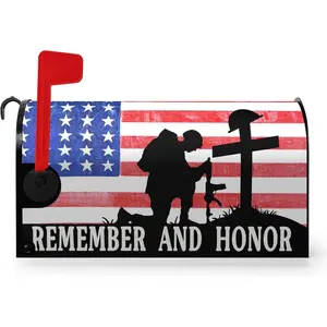 Memorial Day Magnetic Patriotic Mailbox Cover American Stripes Stars Freedom Flag Wraps Standard Size Outdoor Garden Yard Decoration