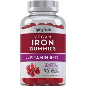 Piping Rock Iron Gummies Supplement | 70 Count | For Women and Men | with Vitamin B12 | Grape Flavor | Vegan, Non-GMO, Gluten Free