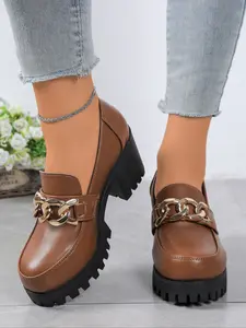 New Women's French British Thick Sole Loafers, Elegant All-Season Slip-On Shoes, Comfortable High Heel Casual Footwear
