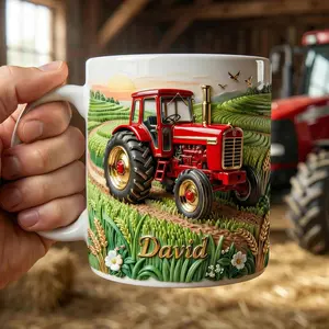 Custom Farmer Tractor Mug, 2D Printed 3D Effect Inflated Style Ceramic Coffee Cup with Farm Tractor Design for Farmers and Agriculture Lovers, Perfect for Birthday, Farming Life, Appreciation and Gift for Him, Her and Best Friends Keepsake