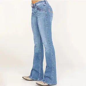 Women's low waisted flared pants, curved mid waist jeans