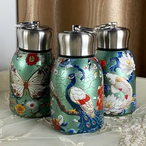 10oz Vacuum Cup Leakproof Travel Mug with Handle for Gym Office Travel Heat Cold Retention Chinese Style Glossy Finish Vibrant Blue Green Red White Golden Design Ideal Birthday Christmas Valentine's Gift for Men Women Drinkware big Bottle Lightweight