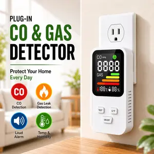 Portable Carbon Monoxide Detectors & Natural Gas Detector Plug-in, 4 IN 1 Temperature Humidity Sensor, Built-in Gas & CO Monitor Alarm Sound Warning for Kitchen/Garage/Travel