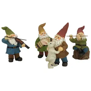 GlitZGlam Happy Gnomes Dancing Celebration! - 4- Piece Musical Garden Gnome Set for The Miniature Fairy Garden