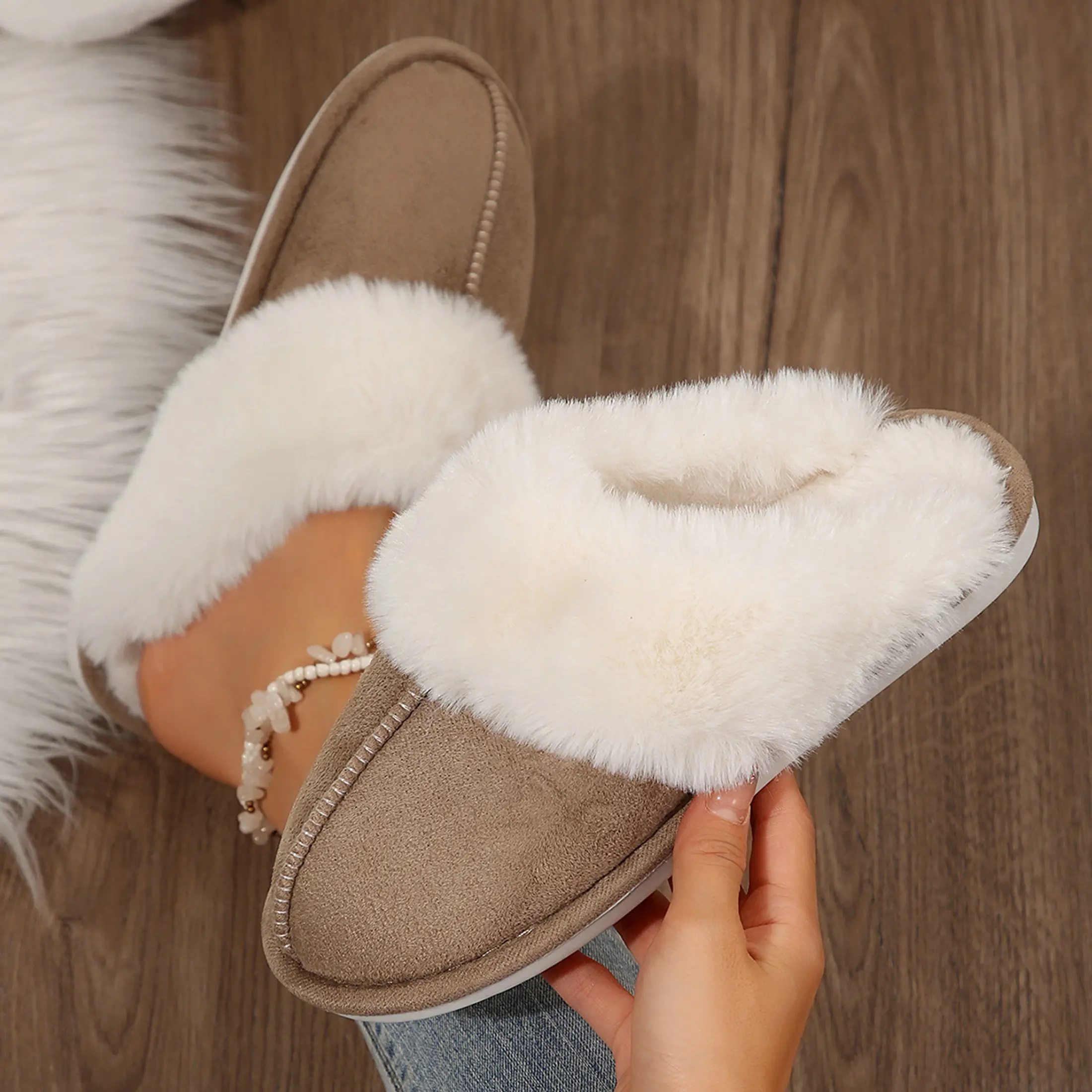 Women's Fuzzy Memory Foam Slippers Fluffy Winter Fleece Lined House Shoes Snow Indoor and Outdoor