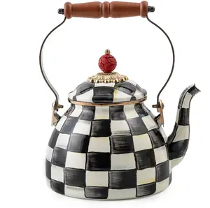 MacKenzie-Chills 2 Qt Enamel Tea Kettle, Decorative Stovetop Teapot, Elegant Kitchen Cookware for Boiling Water & Tea