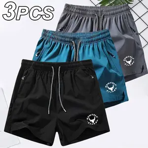 3PCS Men's Quick Dry Workout Shorts Casual Athletic Running Shorts Lightweight Breathable Beach Shorts with Zipper Pockets for Gym Fitness Sports