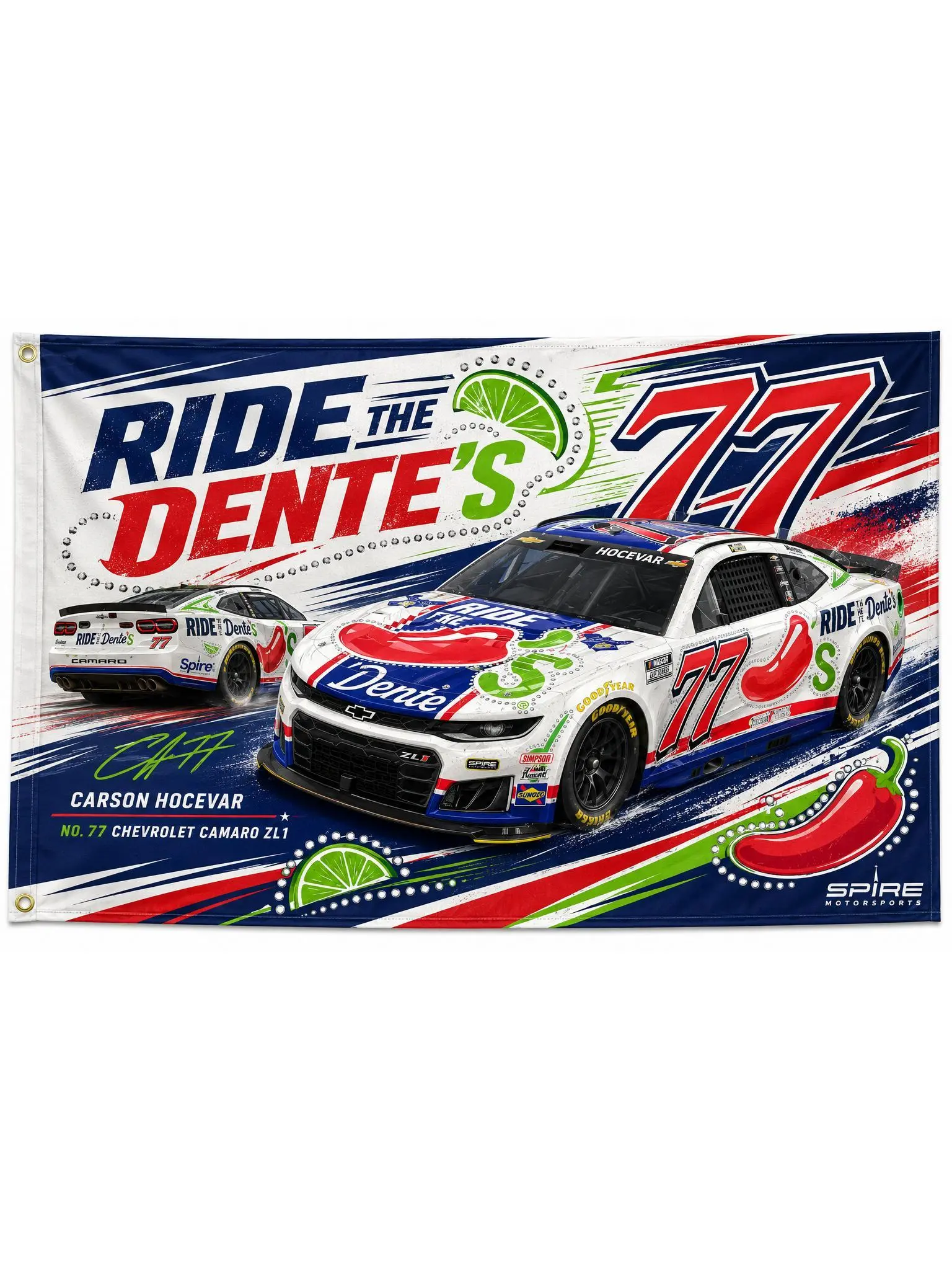 Carson Hocevar #77 Dente Nascar Car Racing 3x5 FT Flag Wall Home Good Banner