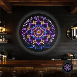 2D Flat, 1 pc, Neon Mandala & Lotus Flower Pattern, Portable LED Pattern Projector Light, USB Interface, 360° Rotation, Suitable for Meditation & Spiritual Events, Ideal for Bedroom & Meditation Room, A Perfect Gift for Yoga Practitioners & Spiritual Seek