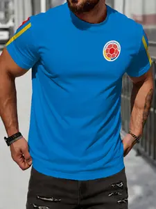Colombia National Team Emblem 3D Print Short Sleeve Men's Football Fan Sport T-Shirt, Casual Long Sleeve Top for All Seasons