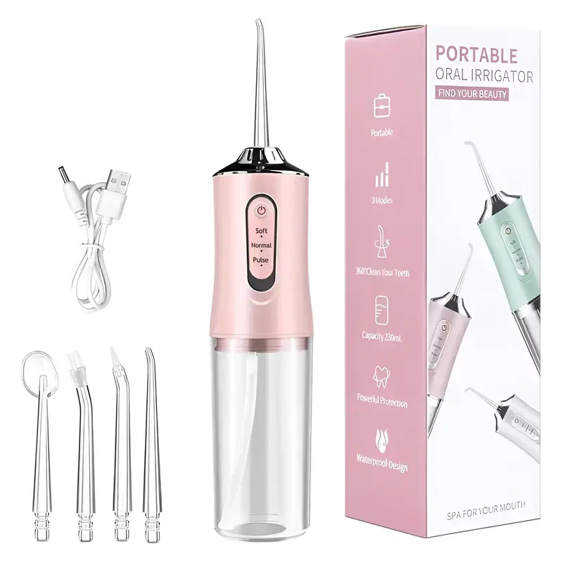 Cordless Water Flosser Teeth Cleansing Machine (260ml) - Toothbrush Set, 4 Nozzles, Portable USB Charge, Lithium Cells, Ortho Safe, Home/Travel Oral Care Appliance