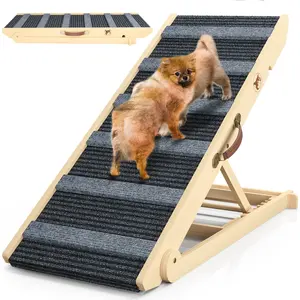 Aowos Dog Ramp for Bed, Folding Wooden Pet Ramp for Small Large Dogs Cats, 7 Adjustable Height from 10.8" to 26.6", Portable Stable Dog Pet Steps for Car Couch High Bed, Supports Up to 200lbs