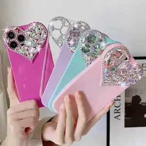 Love Heart Rhinestone Protect Lens Phone Case For IPhone 16 15 14 13 12 11 Pro Xs Max XR 8Plus SE2/SE3 TPU Shockproof Back Cover Telephone Protection