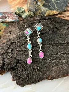 Handmade Sterling Silver Cotton Candy Post Dangle Earrings "Signed Nizhoni"
