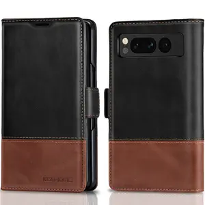 KEZiHOME Case for Google Pixel Fold, Genuine Leather [RFID Blocking] Wallet Case with Card Slots Stand Flip Phone Cover for Google Pixel Fold 5G (2023)