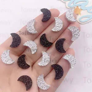 30PCS Resin Silvery Black Ore Surface Moon Flat back Rhinestones Gemstone Scrapbook Wedding Appliques Crafts Decor  Accessories