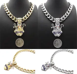 Egyptian Anubis with Ankh Cross Pendant & 10mm 16" 18" 20" 24" 30" Cuban Chain Gold Silver Plated Hip Hop Necklace Jewelry