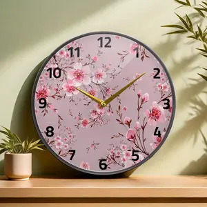 New Wall Clock Flowers Round Clock Battery Operated Silent Non-Ticking Quartz Quiet Desk Clock for Bedrooms Kitchen Living Room Classroom Office Decor Wood