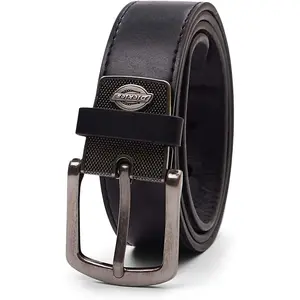 Dickies Men's 38MM Wide Industrial Strength Work Belt Black Reinforced Leather Single-prong Roller Buckle 7 Notches