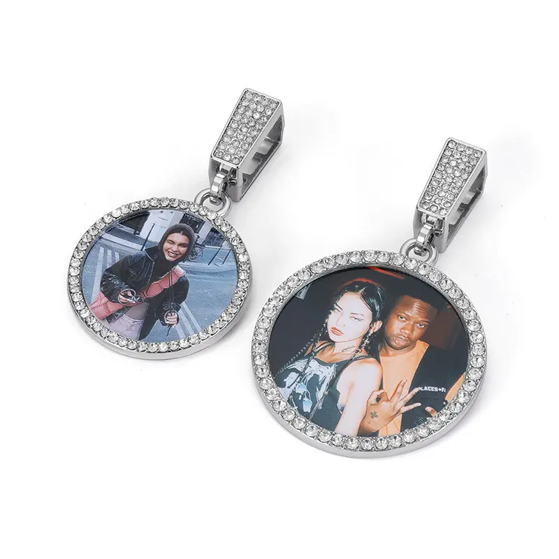 Hip-Hop Inspired Round Pendant Necklace, Personalized Alloy Photo Charm for Adults, DIY Creative Costume Jewelry Gift, Fashion, Print