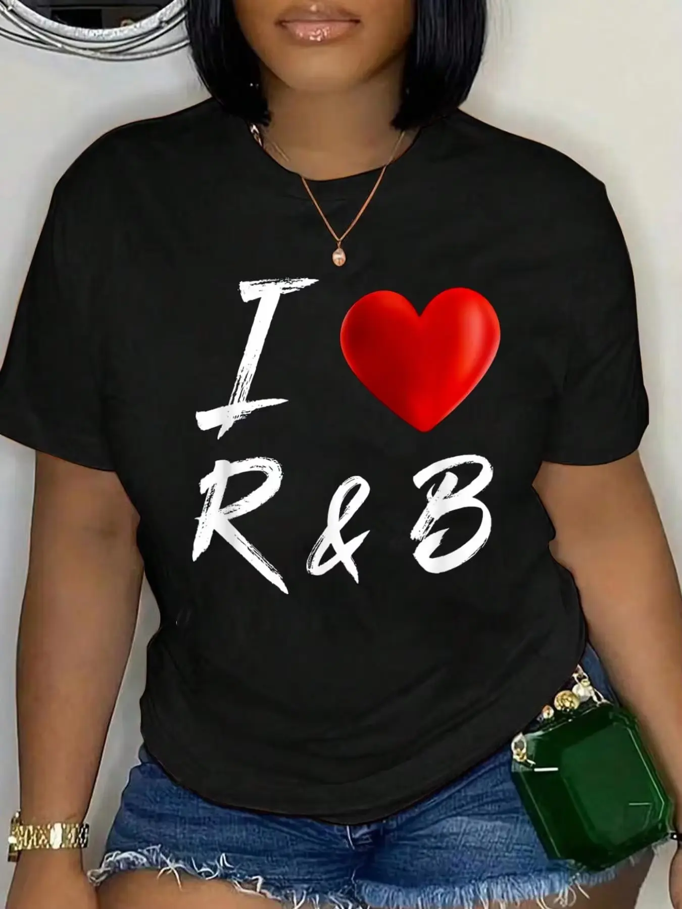 100% Cotton I Love Heart R&B Music T Shirt Unisex Classic Comfort Tee Tops Oversized Crew Neck T Shirts