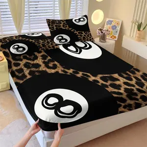 8 Ball Leopard Print Fitted Sheet Set Twin Size 3 Piece, With 2 Pillow Sham+1 Fitted Sheet, Y2K Retro Streetwear Aesthetic Bedding, Soft Deep Pocket Microfiber, for Teen Boys Girls Bedroom Dorm, Street Fashion Trend Bedroom Decor