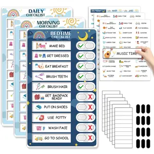 3 in 1 Bedtime/Morning/Daily Routine Chart, Magnetic Chore Chart, Visual Schedule Toddlers for to Do List